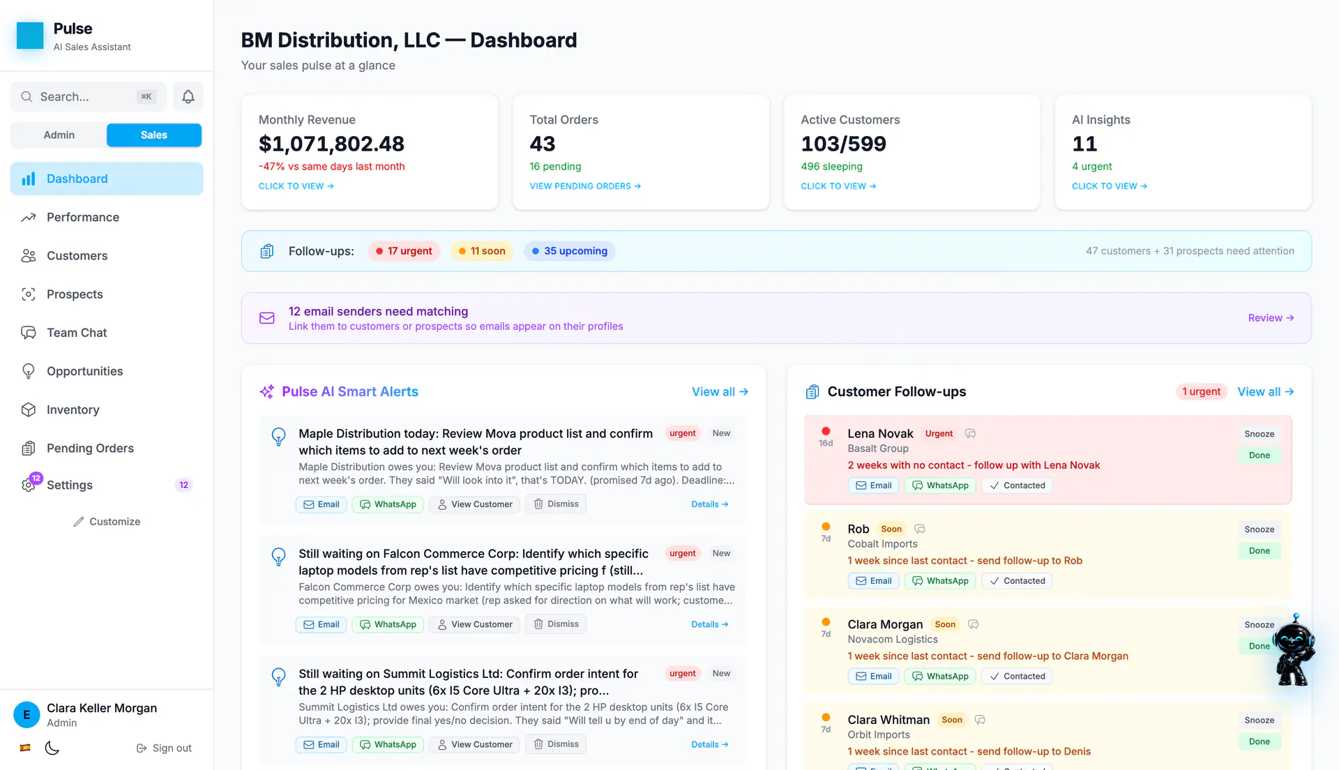 Pulse dashboard, Smart Alerts and Customer Follow-ups